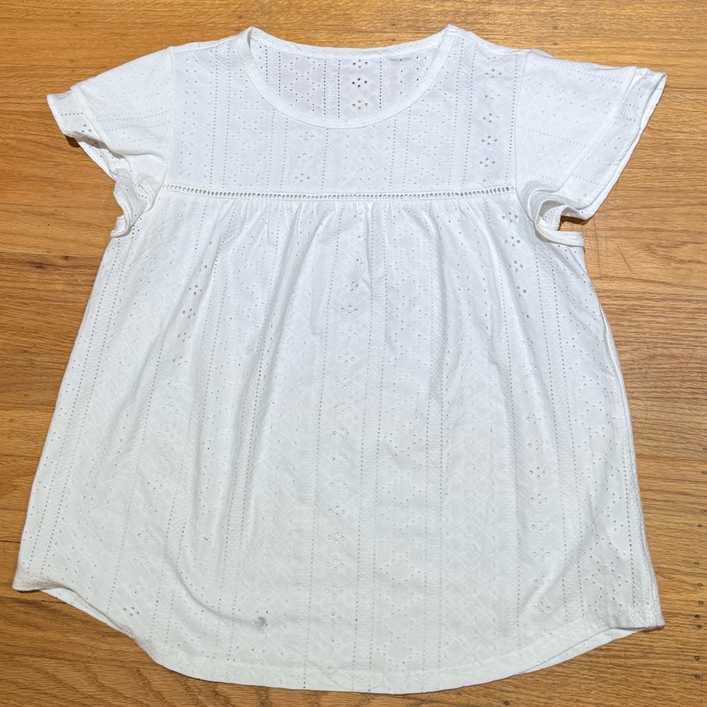 White Eyelet Embroidered Short Sleeve Top | Size L